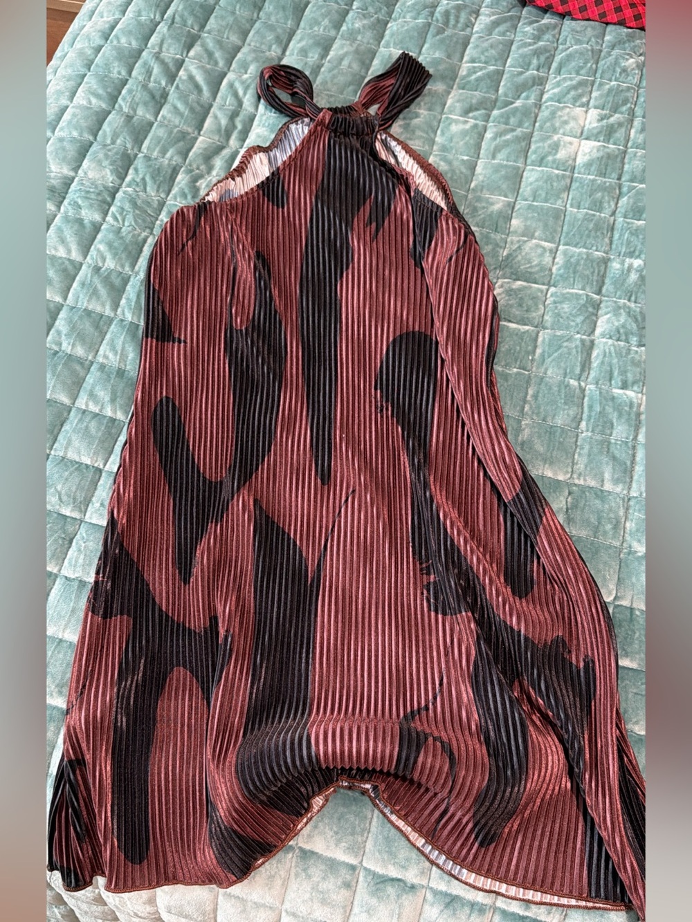 Pleated Burgundy and Black Halter Romper